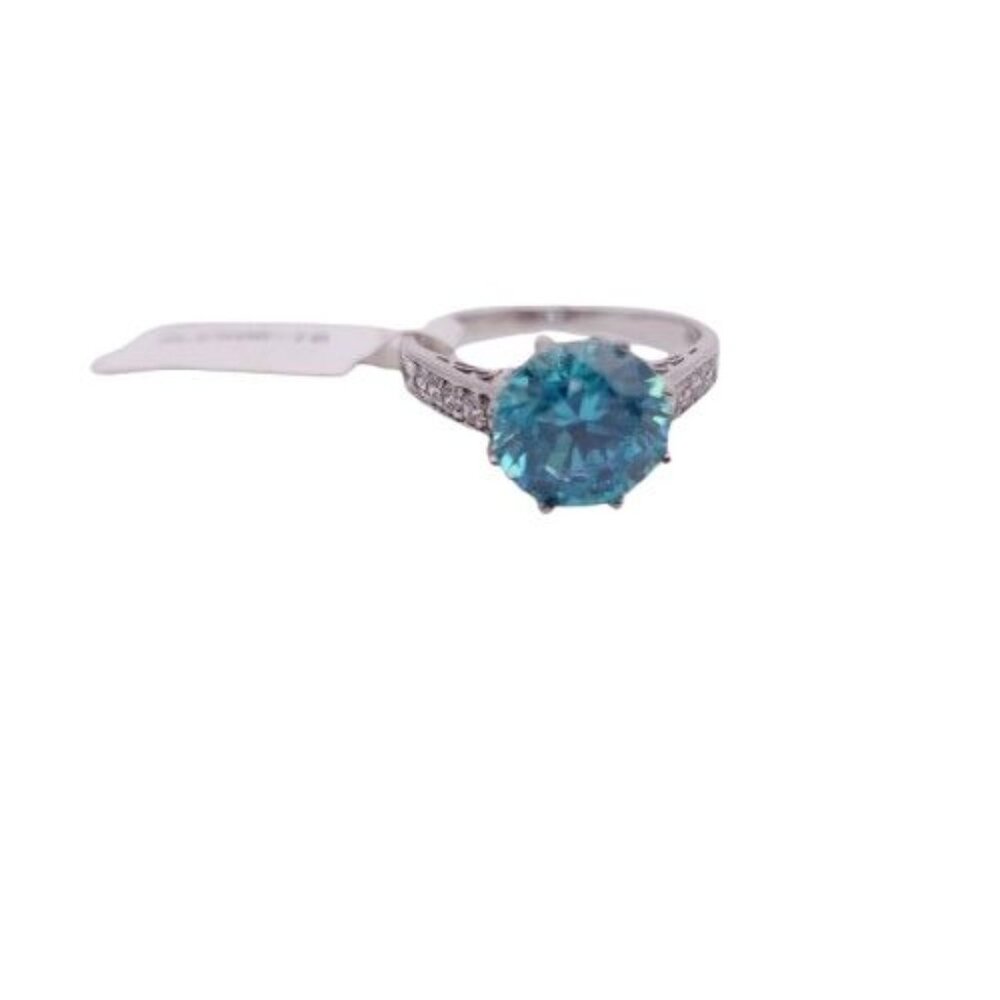NEW BBJ JTV Blue And White Cubic Zirconia Rhodium Over Sterling Silver Ring 7.06